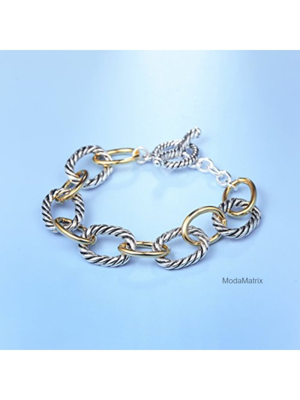 Twisted Cable Wire Link Chain Bracelet Two Tone Plated Women Jewelry